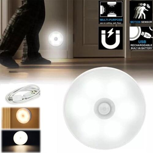 Motion Sensor Night Light Wireless Round LED Light Magnetic Smart Kitchen Cabinet Wardrobe Stairs Corridor Night Lights