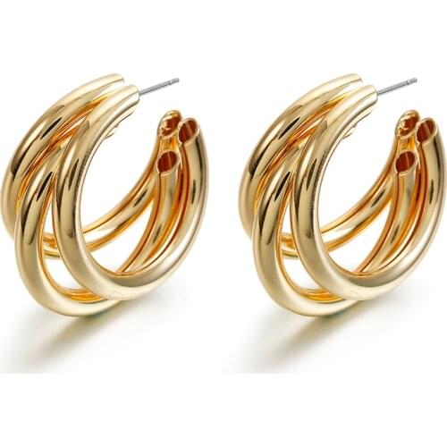 2019 New ZA Circle Hoop Earrings Gold Metal Geometric Round Bohemian Multi-storey Minimalist Earrings Fashion Jewelry Wholesale