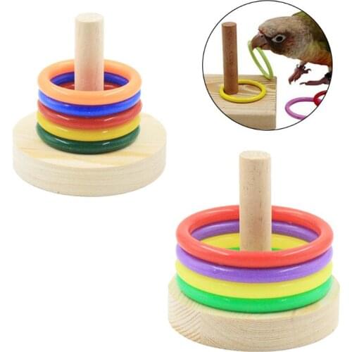 Bird Parrot Wooden Platform Plastic Rings Intelligence Training Chew Puzzle Toy Pet Supplies
