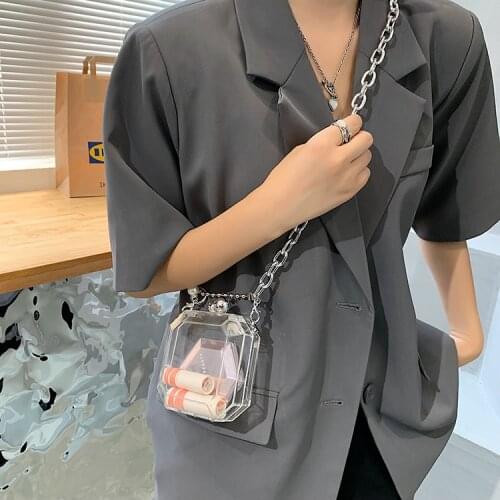 Clear Acrylic Box Mini Handbag Women Transparent Thick Chain Shoulder Crossbody Bags Travel Jelly Bag Women Clear Lipstick Purse