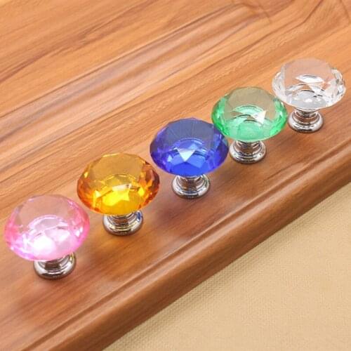 Crystal Handle Single Hole Round Modern Transparent Glass Drawer Cabinet Door 30mm Handle