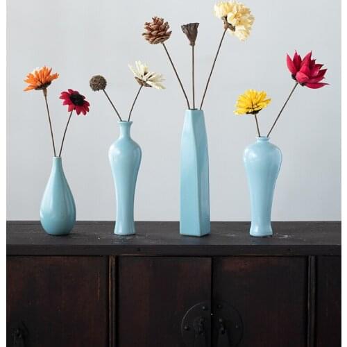 Blue Ceramic Vases Modern Dry Fresh Flower Vase For Living Room Origami Flower Pot Ornaments Crafts кашпо для цветов