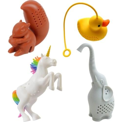 MOFUNYO Tea Infuser Set of 4 -The Cute Loose Leaf Silicone Tea Steeper Strainer Infuser-Includes Unicorn Squirrel Duck Elephant