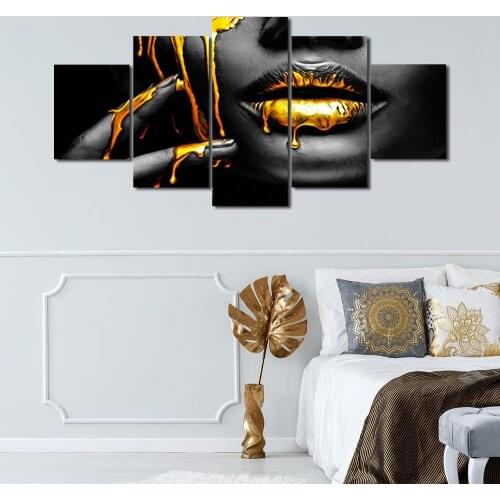 Modern Canvas Painting Gold Girl Face Poster Film Posters and Prints Wall Art Picture for Living Room Home Decor with Frame