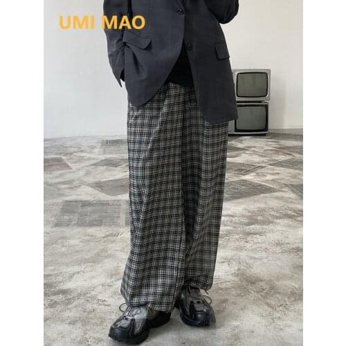 UMI MAO Ins Korean Plaid Pants Wide Leg Net Red Design Neutral Trousers Spring Autumn Drape Casual Men Women Pantalon Femme