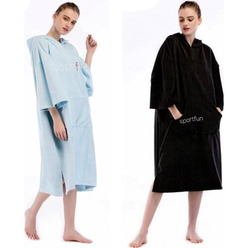 Unisex Soft Microfiber Water-absorbing Wetsuit Changing Robe Bath Towel Bathrobe Hooded Poncho f/ Beach Surf Swim Kayak Windsurf