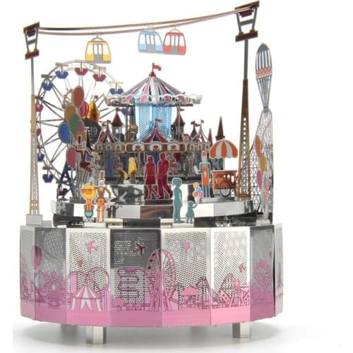 Fun Paradise Theme Rotating Music Box DIY Metal Music Box 3D Metal Puzzle,Assembly Toy,Brain Teaser,Musical Toy Gift