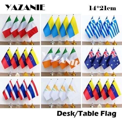 YAZANIE 14*21cm 4PCS Italy Ukraine Greece Venezuela National Table Flag Ireland Australia Thailand Cyprus Country Desk Flag