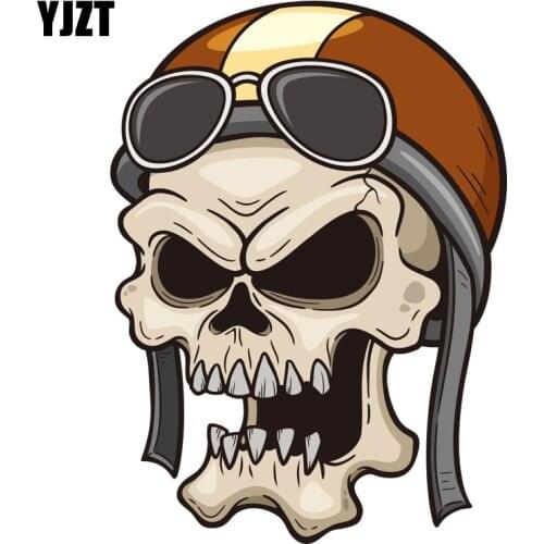 YJZT 11.1CM*15.2CM Fun aviator skull PVC Motorcycle Car Sticker 11-00701