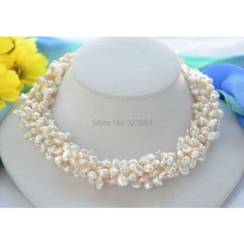 6strands 11mm white BAROQUE lamina KESHI REBORN PEARL NECKLACE 17inch