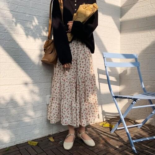 Summer Floral Printing Skirt Women Streetwear Girls Sweet 2020 Slender A-Line Vintage Loose High Waist All Match Chic Cake Skirt