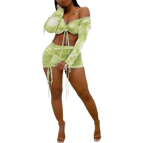 2020 New Arrived Womens Hot Cropped Shirt Fashion High-Waist Shorts Lace-up Wrapped Chest Bandage Casual Elastic Dance Suit