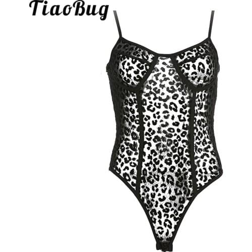 See-Through Sexy Lace Bodysuit Women Leopard Print Sleeveless Low Cut Transparent Bodycon Bodys Suit Overalls Streetwear Romper