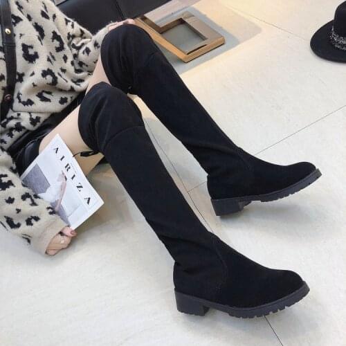Plus Size 35-41 Winter Over The Knee Lady Boots Stretch Fabric Thigh High Sexy Woman Shoes Long Bota Feminina Zapatos De Mujer