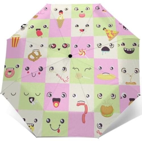 Sunny Umbrella Cute Faces Eating Snacks Automatic folding portable men women umbrella Sunscreen rain Windproof beach parasol