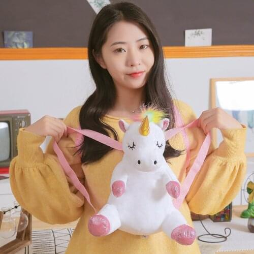 1pc 33cm Lovely Unicorn School Bags Kawaii Unicorn Pillow Plush Toys Soft Stuffed Animal Backpack for Children Girls Decor Bag