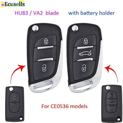 2/3 Button Modified Flip Remote Key Shell Case Cover for PEUGEOT 206 207 306 307 407 408 508 with Battery Holder VA2/HU83 CE0536