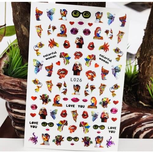 3D Nail Sticker Waterproof Shining Decals Stickers for Nails Color Butterfly Lips Woman Nail Art Decoration Aurora Silver Design
