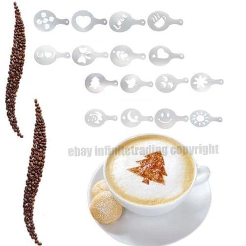 4Pcs/set Fashion Cappuccino Coffee Barista Stencils Template Strew Pad Duster Spray Tools accessories