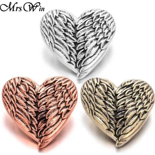 6pcs/lot New Snap Button Jewelry Vintage Angel Wings Gold Silver color 18mm Metal Snap Buttons Fit Snap Bracelet for Women Men