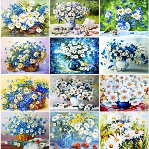 AZQSD Full Square Diamond Painting Daisy Needlework Picture Of Rhinestone Gift Diamond Embroidery Flower Cross Stitch Home Decor
