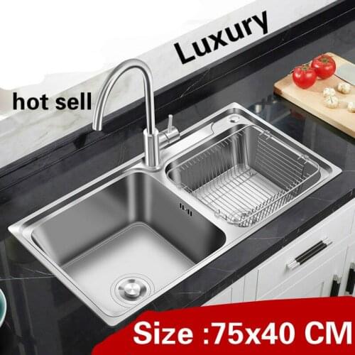 Free shipping Household luxury food-grade 304 stainless steel standard kitchen double groove sink hot sell 750x400 MM