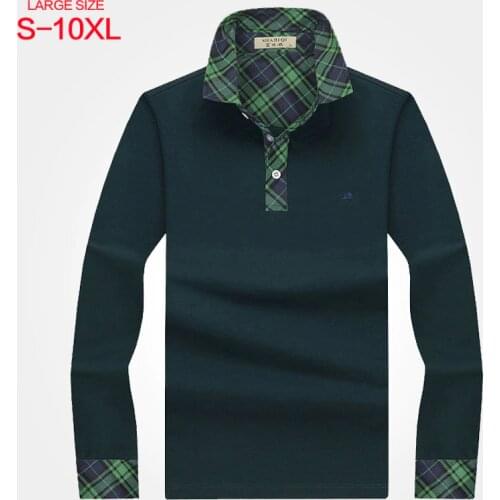 Long Sleeve T-shirt Mens Business Leisure Loose Size Lapel T-shirt Mens Middle Age Plaid Collar Polo Shirt
