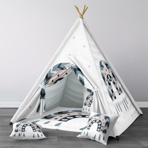 Play Tent for Kids Wigwam Portable Indoor Playground Tents Children Bedrooms White Blue Beige Pattern Model 1344