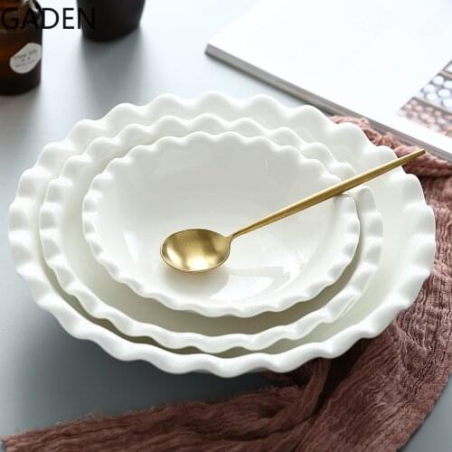 Wave Pattern Ceramic Western-style Soup Bowl Creative Simple Fruit Salad Bowl Pure White Tableware Bowl Restaurant Supplies
