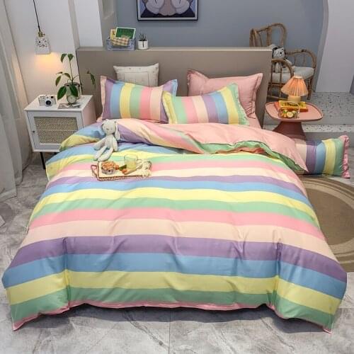 Bedding Set Rainbow Plaid Geometric bed Printing Nordic Double Duvet Cover Bed Linen 220x240CM Adult 3/4Pcs Luxury Bed Cover
