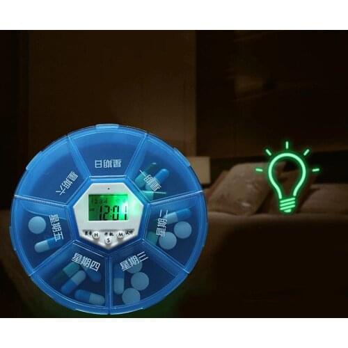 Pill Box Portable Electronic Timing Reminder Kit Storage Box Smart Reminder Blue /Green Older Pill Box Smart LED Battery Timer