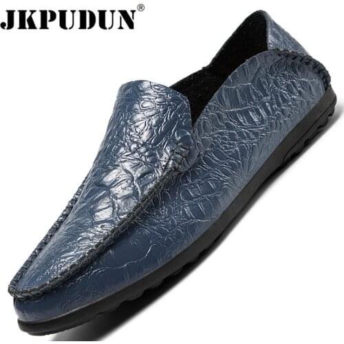 Genuine Leather Men Casual Shoes Luxury Brand Italian Mens Loafers Breathable Driving Shoes Summer Men Moccasins Plus Size 38-46