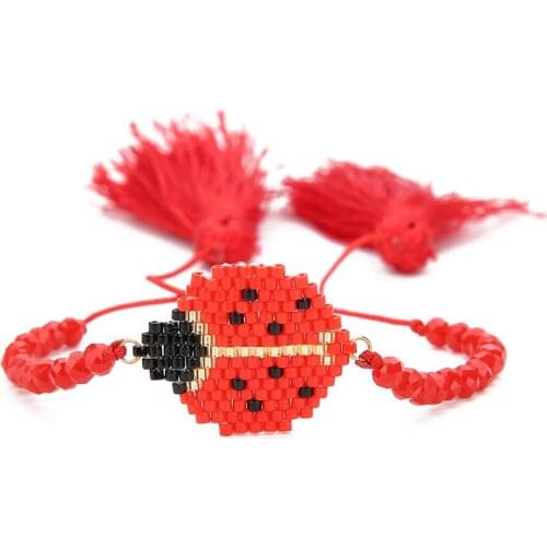 New Insect Miyuki Crystal Fringed Red Rope Bracelet
