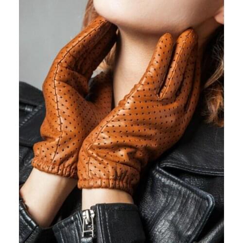 Womens genuine leather Mesh Hole Gloves Female Natural Sheepskin Leather breathable Motorcycle Driving Glove R797