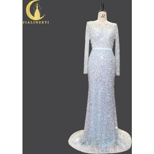 Rhine Real Sample Image Blue with Sliver Sequins High Quality Mermaid Fashion Luxurious Formal Sexy Evening Dresses Dress 2020