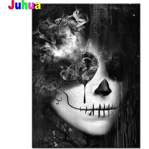 Full square round 5d diy diamond painting skull woman pattern 3d diamond mosaic landscape diamond embroidery craft Pasted