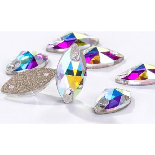 Clear Navette Glass Rhinestones AB Color Glitter Sew On Stones Flatback Pants Clothes Bags Decoration Accessories