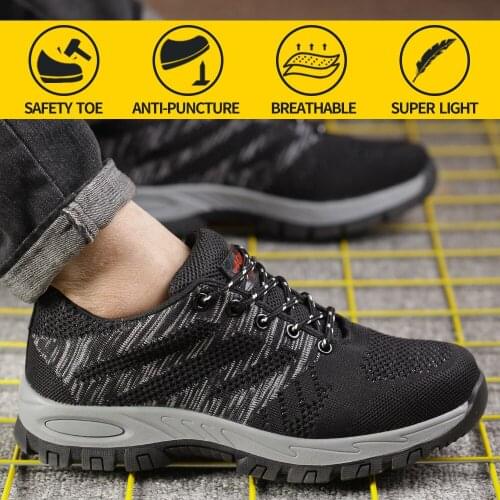Work Safety Shoes For Men Summer Breathable Boots Steel Toe Anti-Smashing Construction Safety Work Sneakers Steel Toe Shoes