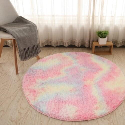 Rainbow Carpet Colorful Shaggy Soft Fluffy Plush Rug Mats Round Table Pad Hair Area Rugs Girl For Living Room Bedroom Decoration
