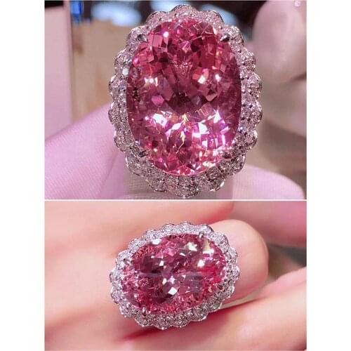 Big Luxury Carats Pink Crystal AAA Zircon Diamonds Gemstones Rings for Women White Gold Silver Color Jewelry Bijoux Bague Gifts