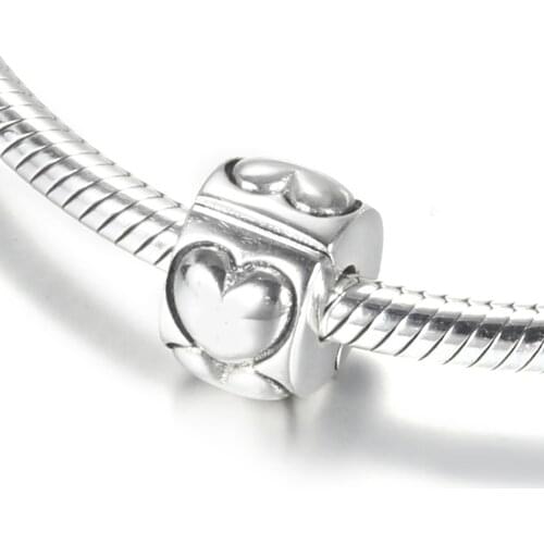S925 Silver DIY Jewelry Linked Hearts Clip Stoppers Charm fit Lady Bracelet Bangle