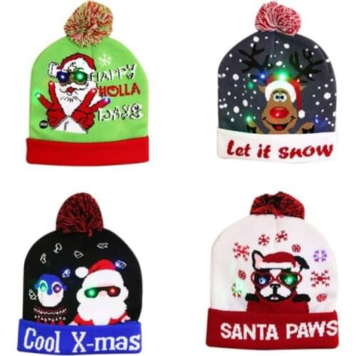 LED Christmas Hat Knitted Beanie Christmas Light Up Knitted Hat Christmas Gift For Kids Xmas New Year Decorations