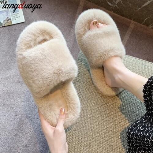 Slippers Women Furry Women Slippers House Slippers Cute Plush Fur Winter Female Slippers Lady Indoor Slipper flip flops women