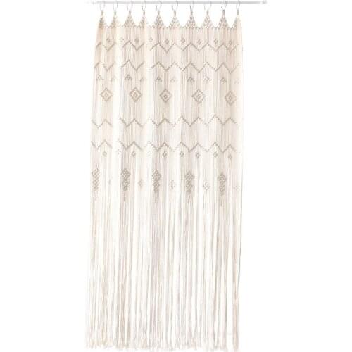 Hand-woven Tapestry Beige Cotton And Linen Long Tassel Curtain Wedding Door Boho Style Romantic Fashion Hanging Handicraft