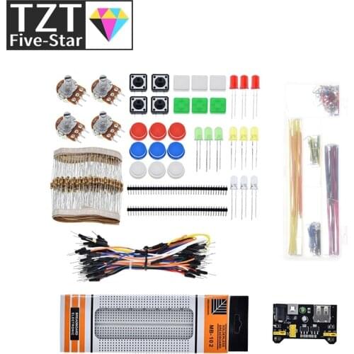 TZT generic parts package + 3.3V/5V power module+MB-102 830 points Breadboard +65 Flexible cables+ jumper wire box for Arduino