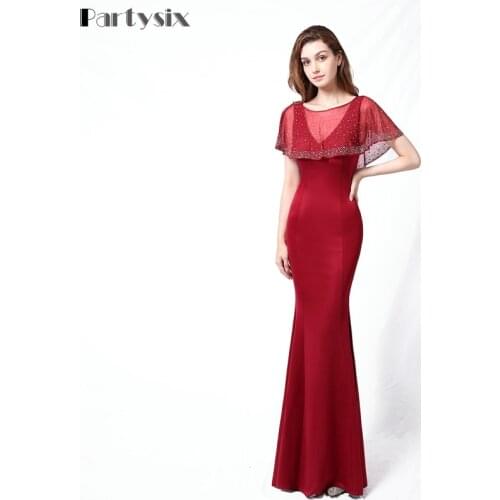 Partysix New Burgundy Woman Evening Mermaid Dress Sleeveless Sexy Bodycon Long Wedding Party Floor Lengnth Dresses Femme Vestido