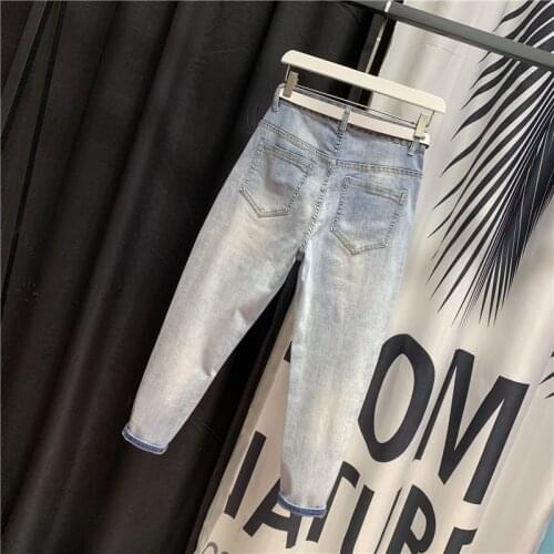 Harajuku Women High Waist Jeans Harem Pants Hole Ripped Printed Denim Hip Hop Casual Pants Streetwear Trousers Female Jeans