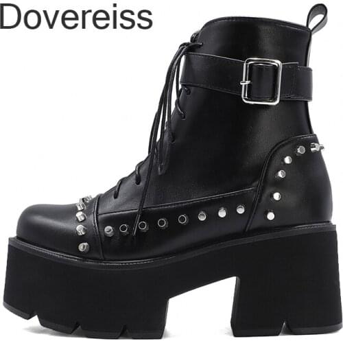 Winter For Woman New Fashion Consice Shoes White Elegant Platform Chunky Heels Cross Tied Buckle Zipper Short Boots 35-44