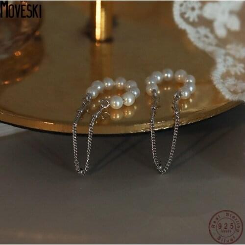 MOVESKI 925 Sterling Silver Imitation Pearls No Pierced Ear Clip Earrings Women Wedding Jewelry