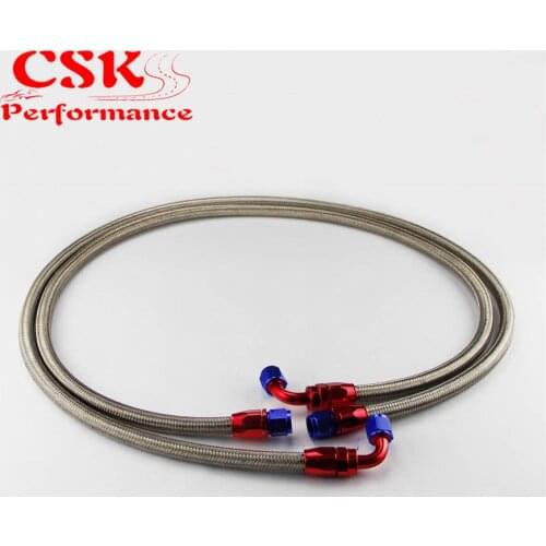 2Pcs 8AN Nylon Steel Braided Oil Cooler Filter Hose Oil Fuel Line + Fittings Black / Silver
